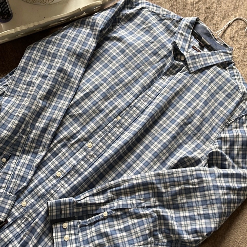 Michael Kors Slim Fit XL Blue & White Checkered Button Down Shirt - Picture 2 of 9